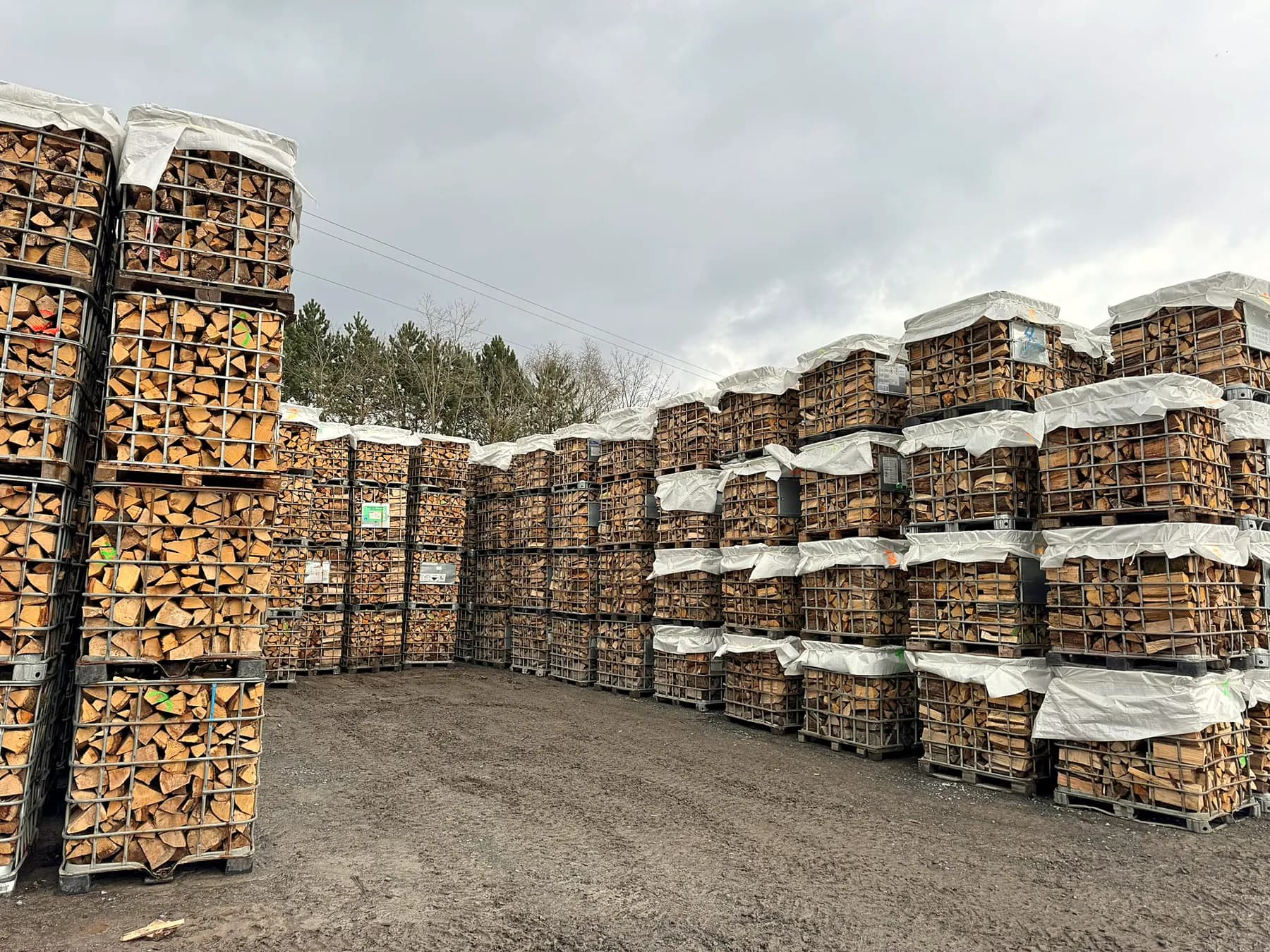 Allée entre les palettes de bois de chauffage